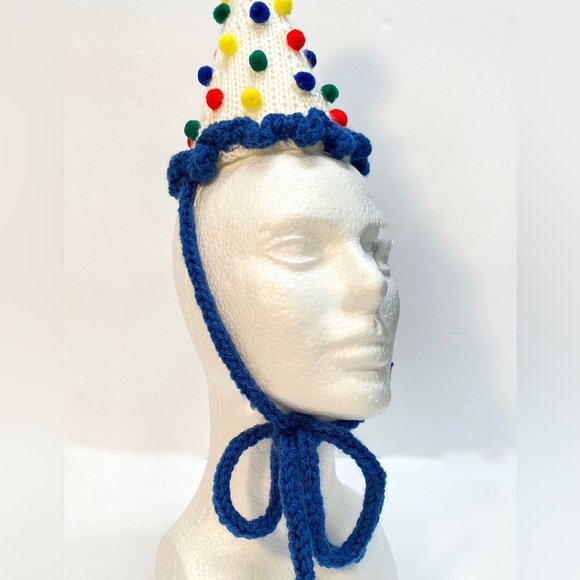 NWT Hand Knit Party Hat in Primary Colors with Neck Tie size Fits Most - Picture 7 of 10